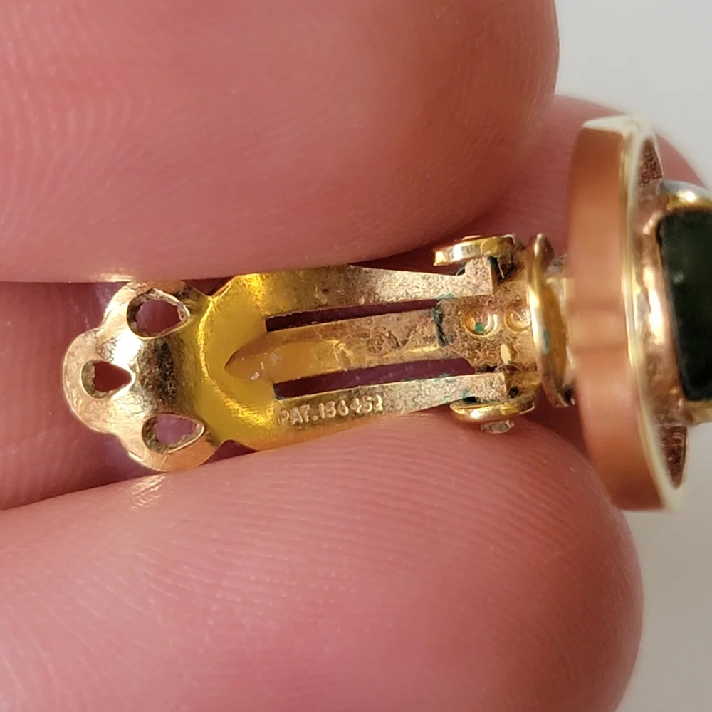 Vintage Karatclad by Bell Jade Earrings 22k HGE Clip On Earrings
